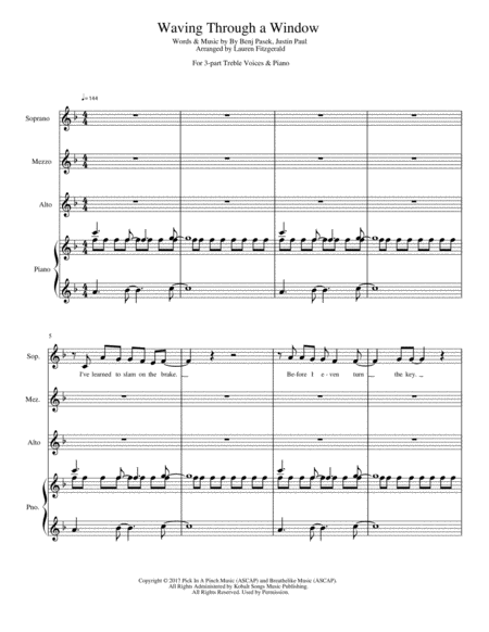 Waving Through A Window Ssa Piano Sheet Music