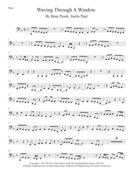 Waving Through A Window Tuba Sheet Music