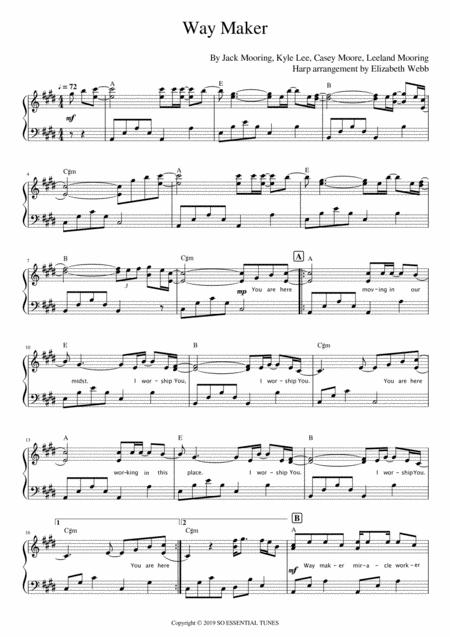 Way Maker By Leeland Harp Solo Or Accompaniment Key Of E Sheet Music