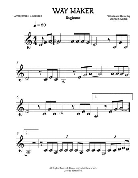 Way Maker Sinach Beginner Piano Sheet Music