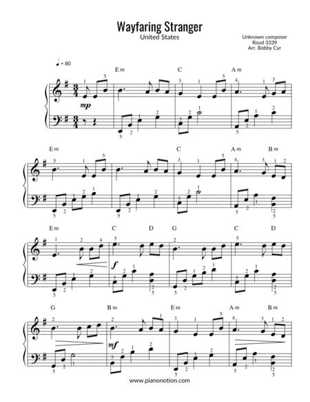 Wayfaring Stranger Easy Piano Solo Sheet Music