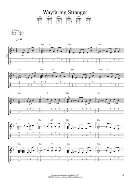 Wayfaring Stranger Solo Ukulele Instrumental Sheet Music