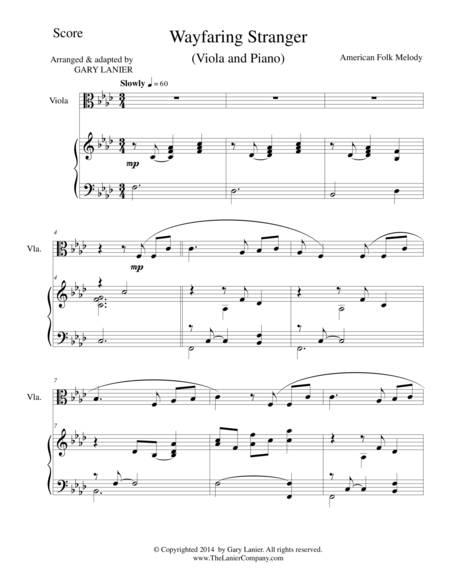 Wayfaring Stranger Viola Piano And Viola Part Sheet Music