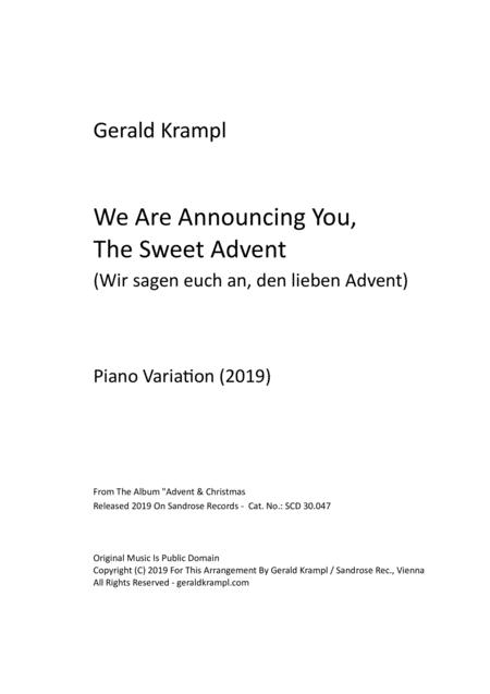 We Are Announcing You The Sweet Advent Wir Sagen Euch An Den Lieben Advent Sheet Music