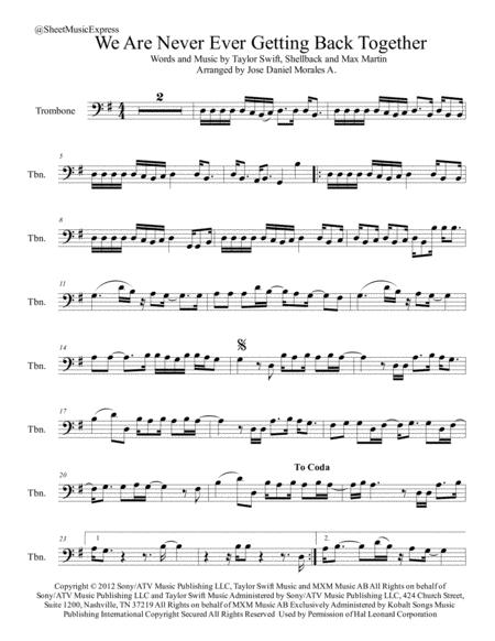 Free Sheet Music We Are Never Ever Getting Back Together For Trombone