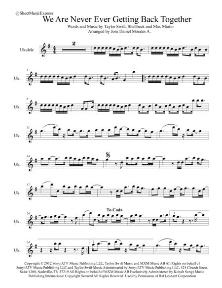 Free Sheet Music We Are Never Ever Getting Back Together For Ukulele