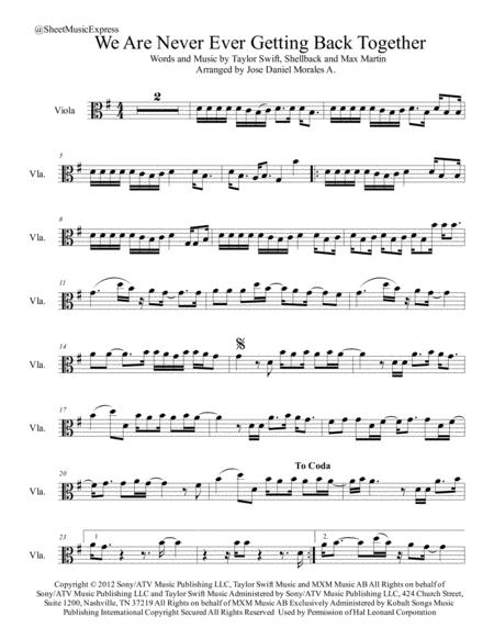 We Are Never Ever Getting Back Together For Viola Sheet Music