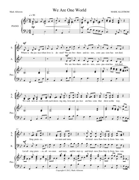 We Are One World Sheet Music