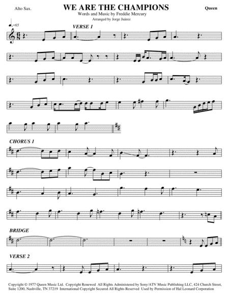 We Are The Champions Alto Sax Sheet Music