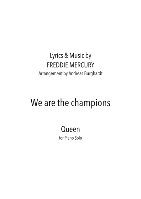 We Are The Champions Queen Piano Solo Sheet Music