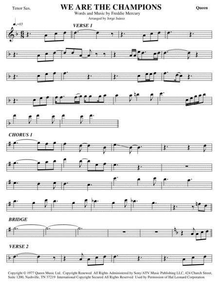 Free Sheet Music We Are The Champions Tenor Sax