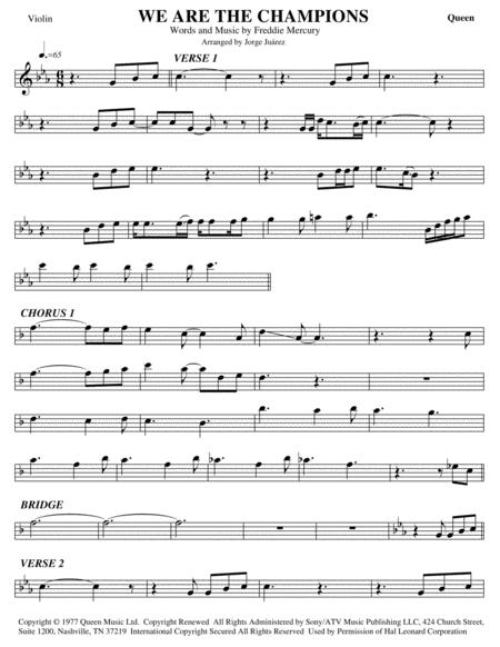 Free Sheet Music We Are The Champions Violin
