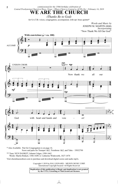 Free Sheet Music We Are The Church Thanks Be To God