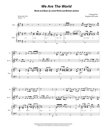 We Are The World Duet For Flute And Bb Clarinet Sheet Music