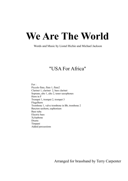 We Are The World M Jackson Friends For Brassband Sheet Music