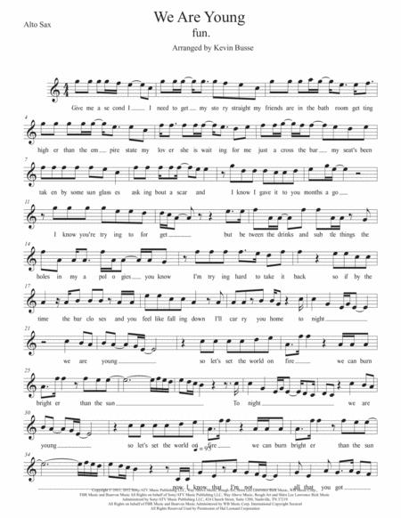 Free Sheet Music We Are Young Easy Key Of C Alto Sax