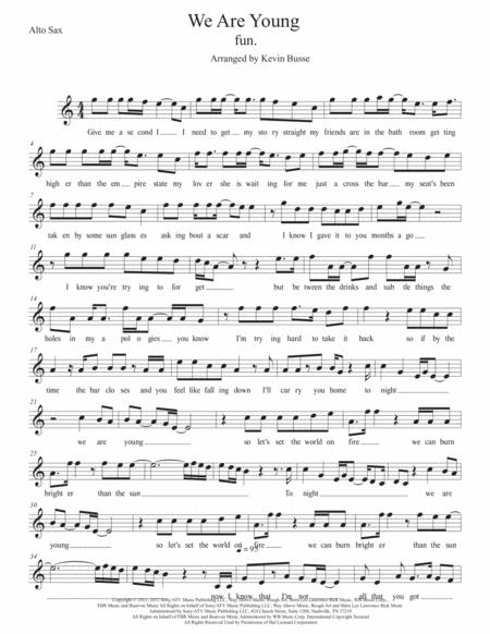 We Are Young Easy Key Of C Alto Sax Sheet Music