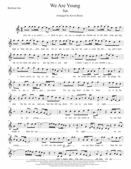 We Are Young Easy Key Of C Bari Sax Sheet Music