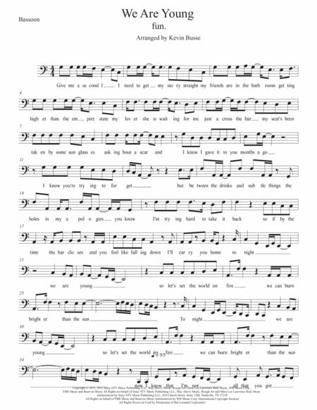 Free Sheet Music We Are Young Easy Key Of C Bassoon