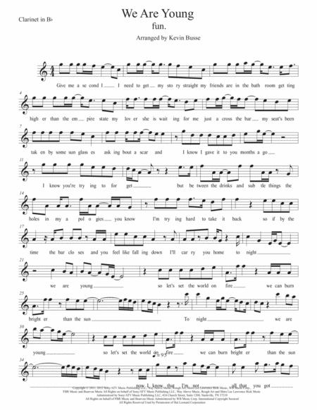 We Are Young Easy Key Of C Clarinet Sheet Music