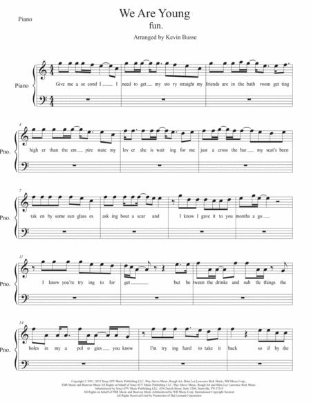 Free Sheet Music We Are Young Easy Key Of C Piano