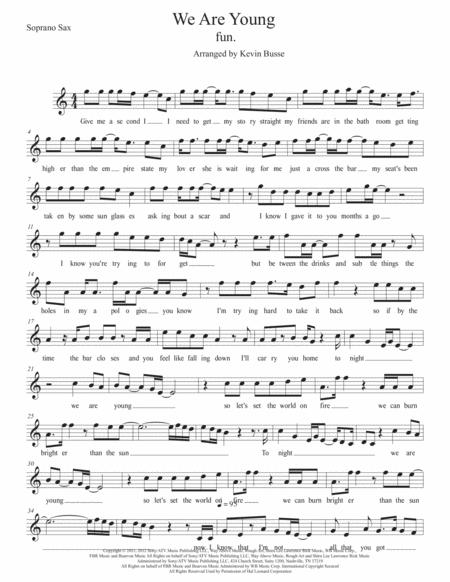 We Are Young Easy Key Of C Soprano Sax Sheet Music