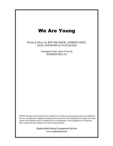 Free Sheet Music We Are Young Fun Lead Sheet In Original Key Of F