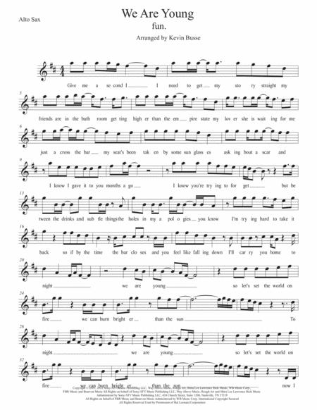 We Are Young Original Key Alto Sax Sheet Music