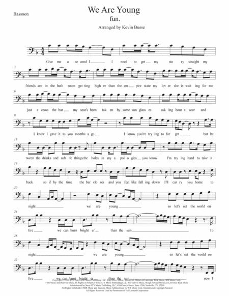 We Are Young Original Key Bassoon Sheet Music