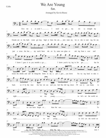 Free Sheet Music We Are Young Original Key Cello