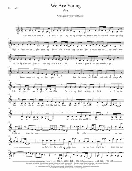 Free Sheet Music We Are Young Original Key Horn In F