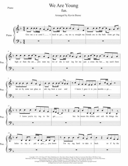 We Are Young Original Key Piano Sheet Music