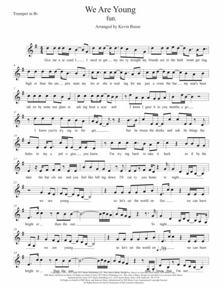 Free Sheet Music We Are Young Original Key Trumpet