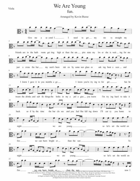 We Are Young Original Key Viola Sheet Music