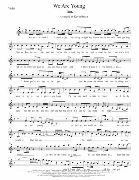 We Are Young Original Key Violin Sheet Music