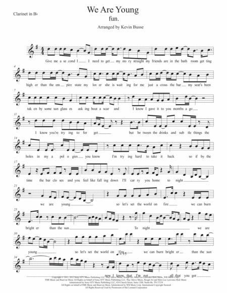 Free Sheet Music We Are Young Orignal Key Clarinet