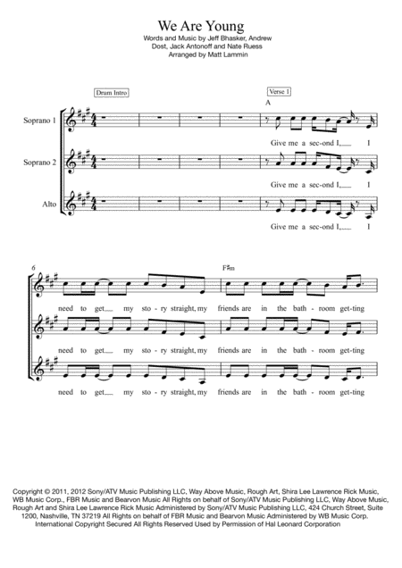 We Are Young Ssa Sheet Music