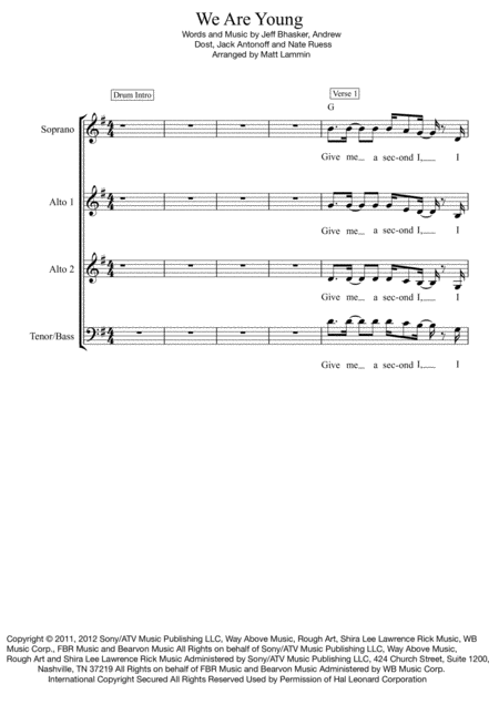 Free Sheet Music We Are Young Ssat