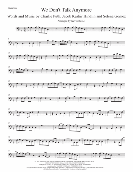 We Dont Talk Anymore Bassoon Sheet Music