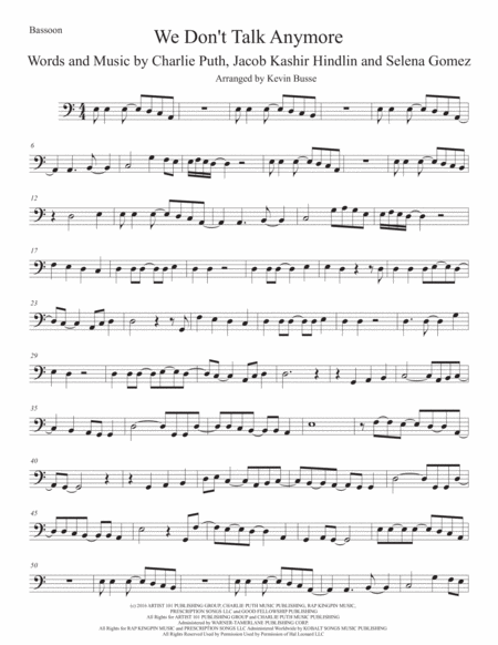 We Dont Talk Anymore Easy Key Of C Bassoon Sheet Music