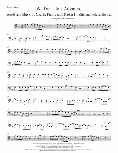 We Dont Talk Anymore Euphonium Sheet Music