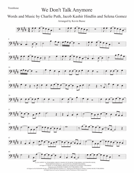 We Dont Talk Anymore Original Key Trombone Sheet Music