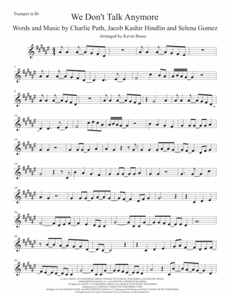 We Dont Talk Anymore Original Key Trumpet Sheet Music