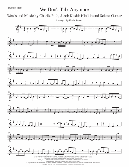 We Dont Talk Anymore Trumpet Sheet Music