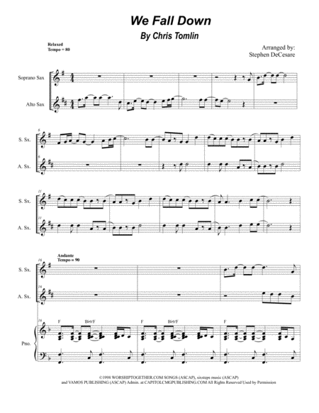 Free Sheet Music We Fall Down Duet For Soprano And Alto Saxophone