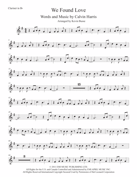 Free Sheet Music We Found Love Clarinet