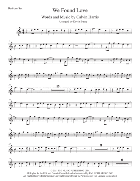 We Found Love Easy Key Of C Bari Sax Sheet Music