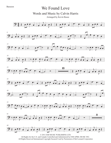 We Found Love Easy Key Of C Bassoon Sheet Music