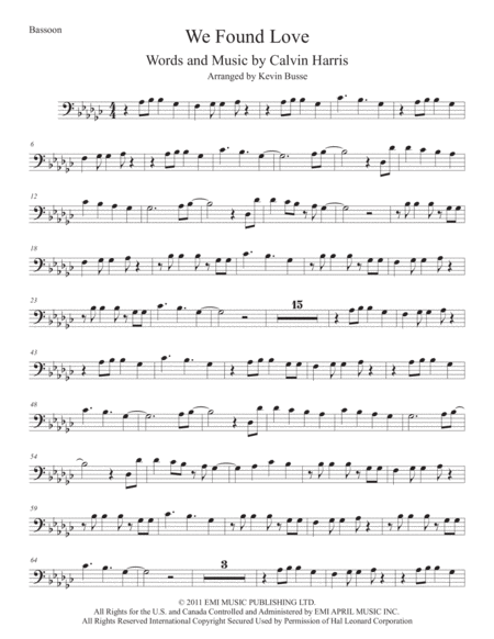 We Found Love Original Key Bassoon Sheet Music