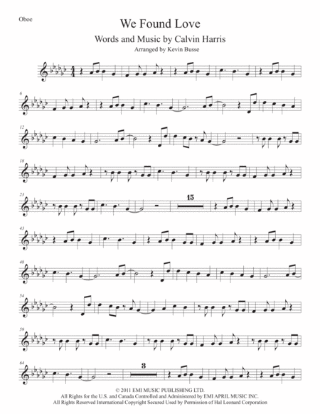 Free Sheet Music We Found Love Original Key Oboe